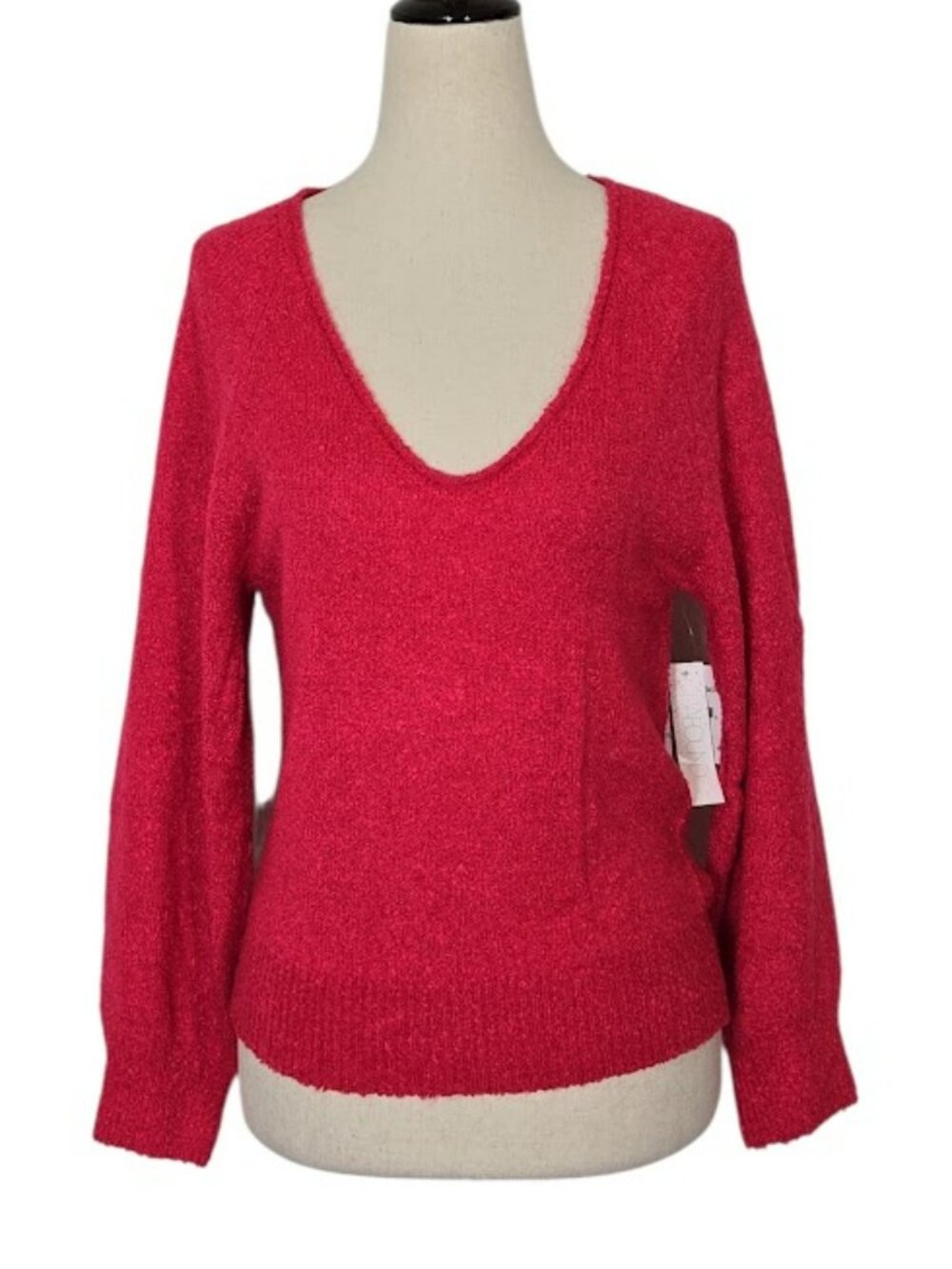 ABOUND Women’s XXS V-Neck Bouclé Knit Sweater Red Potion NWT